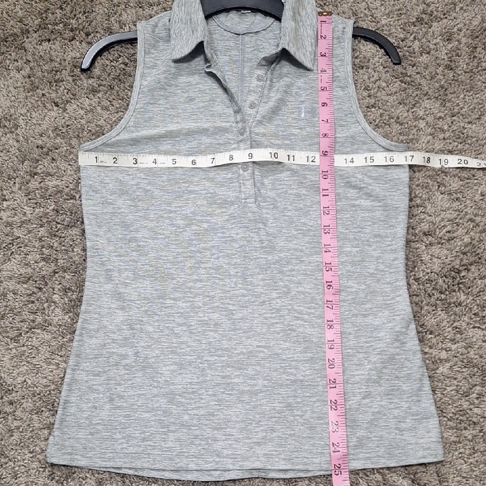 Under Armour Heat Gear Sleeveless Polo Tank Top - S - Heather Gray - Picture 4 of 5
